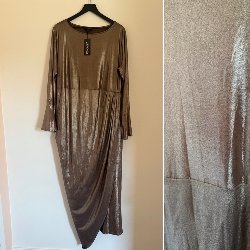Verona (ASOS) Shimmering Long Sleeve Dress in Metallic